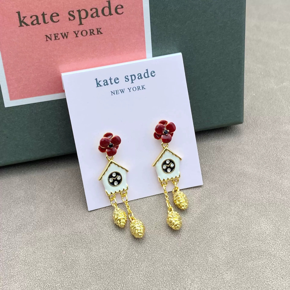kate spade Hand Painted Enamel Mini House Flower Long Tassel Earrings